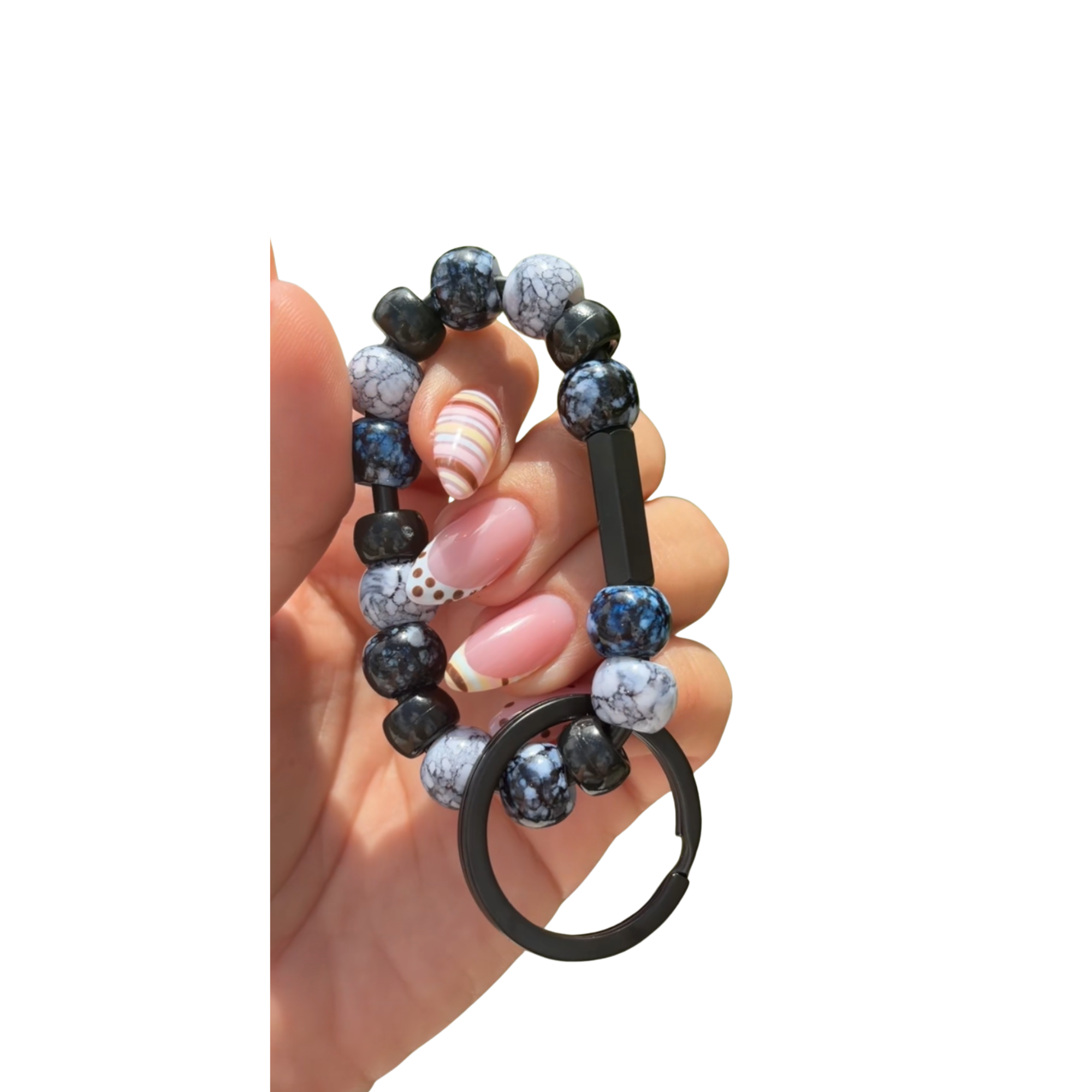 Handmade beaded keychain (Black and gray)